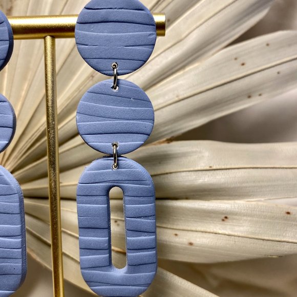 Blue Textured Polymer Clay Earrings - Picture 3 of 3